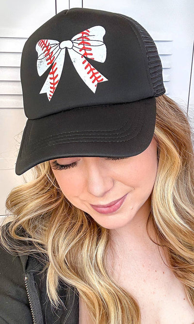Sugar Stitch - Baseball Bow Trucker Hat: Black
