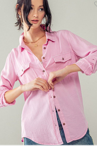 Pink Chambray Button Down