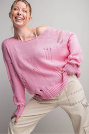 Baby Pink Distressed Sweater