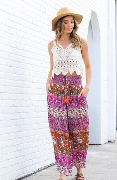 Boho wide cheap leg pants