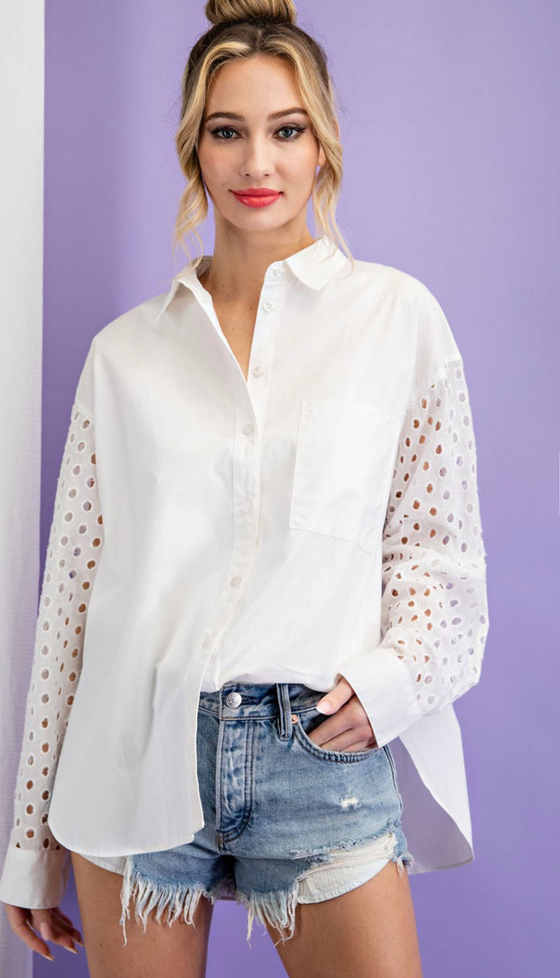 Eyelet Sleeve Button Down