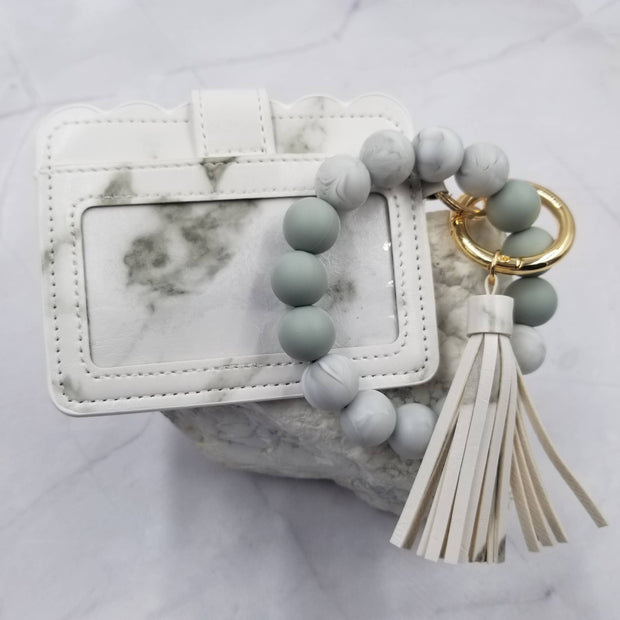 The Pretty Jewellery - Silicone Bead Bangle Keychain Bracelet / Card Holder: White
