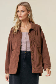 Olive Corduroy Front Button Down Oversized Jacket