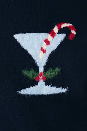 Holiday Martini Cocktail GRAPHIC SWEATER TOP- dark navy