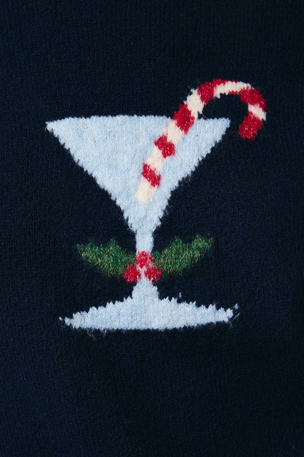 Holiday Martini Cocktail GRAPHIC SWEATER TOP- dark navy