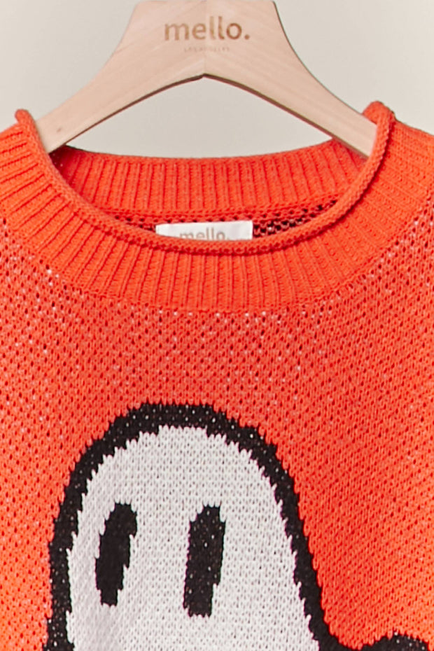 Halloween Spooky but Sweet Face Ghost Knit Sweater