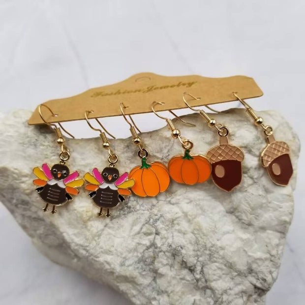 Turkey Pinecone Pumpkin Fall Earrings Set