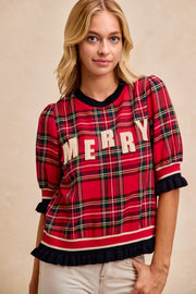 MERRY Plaid top with sweater cuffs
