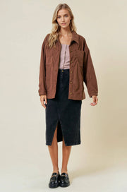 Olive Corduroy Front Button Down Oversized Jacket