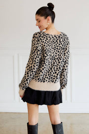 FRONT TIE DETAIL LONG SLEEVE ANIMAL CARDIGAN