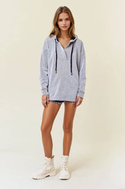 V-Neckline Long Sleeve Hooded Sweatshirt