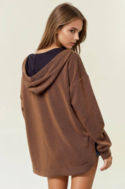 V-Neckline Long Sleeve Hooded Sweatshirt