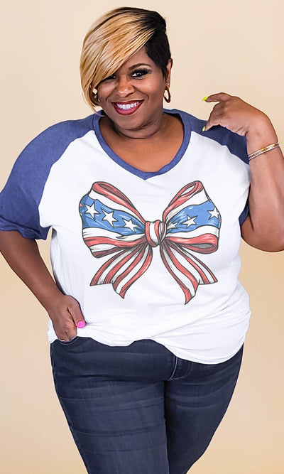 Patriotic Bow Graphic short sleeve raglan tee