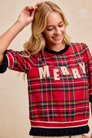 MERRY Plaid top with sweater cuffs