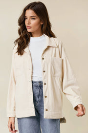 Olive Corduroy Front Button Down Oversized Jacket