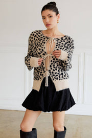 FRONT TIE DETAIL LONG SLEEVE ANIMAL CARDIGAN