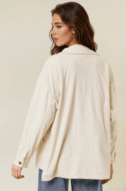 Olive Corduroy Front Button Down Oversized Jacket