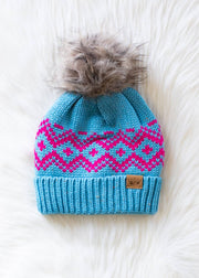 Panache Apparel Co. - Blue & Speckled Patterned Pom Hat