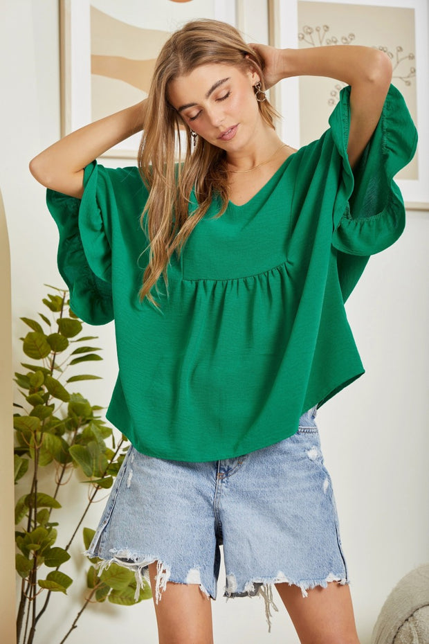 Kelly Green Ruffle Sleeve Top