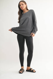 Waffle Ribbed Roundneck Pullover