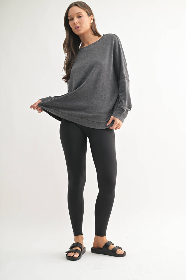 Waffle Ribbed Roundneck Pullover