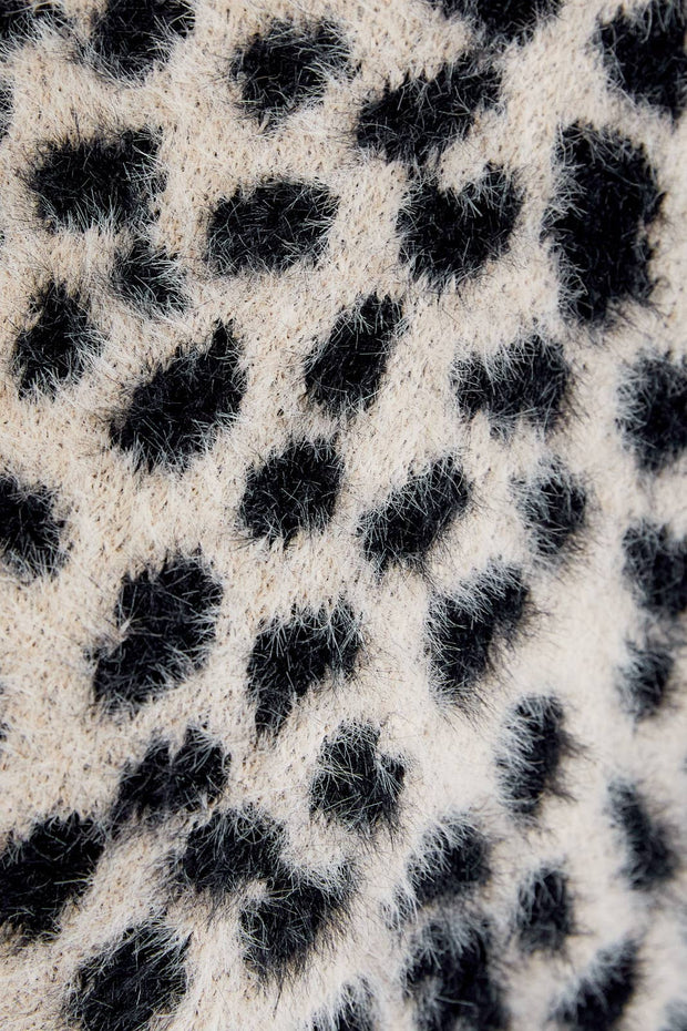 FRONT TIE DETAIL LONG SLEEVE ANIMAL CARDIGAN