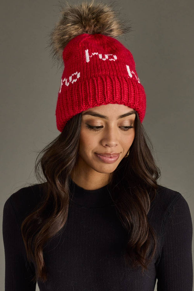 Panache Apparel Co. - Red & White Ho Ho Ho Pom Hat