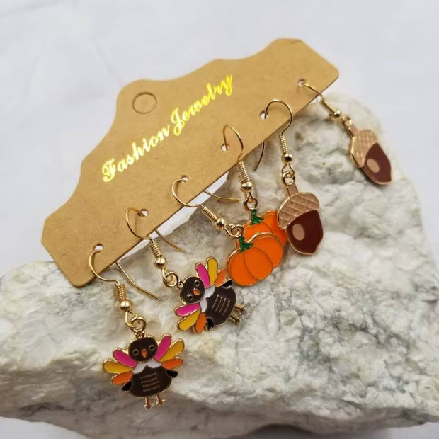 Turkey Pinecone Pumpkin Fall Earrings Set