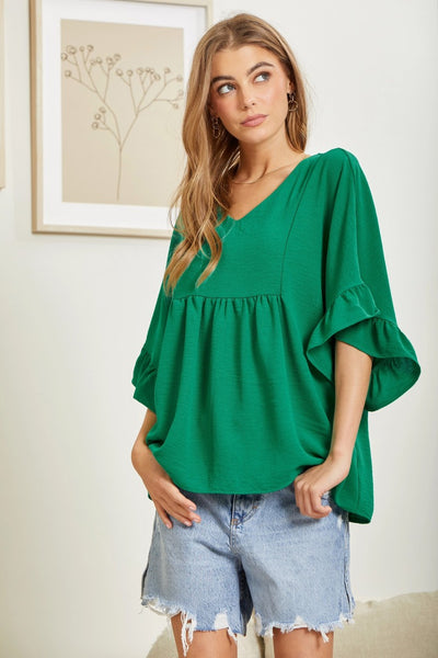 Kelly Green Ruffle Sleeve Top