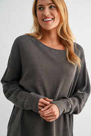Waffle Ribbed Roundneck Pullover