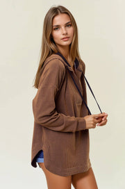 V-Neckline Long Sleeve Hooded Sweatshirt