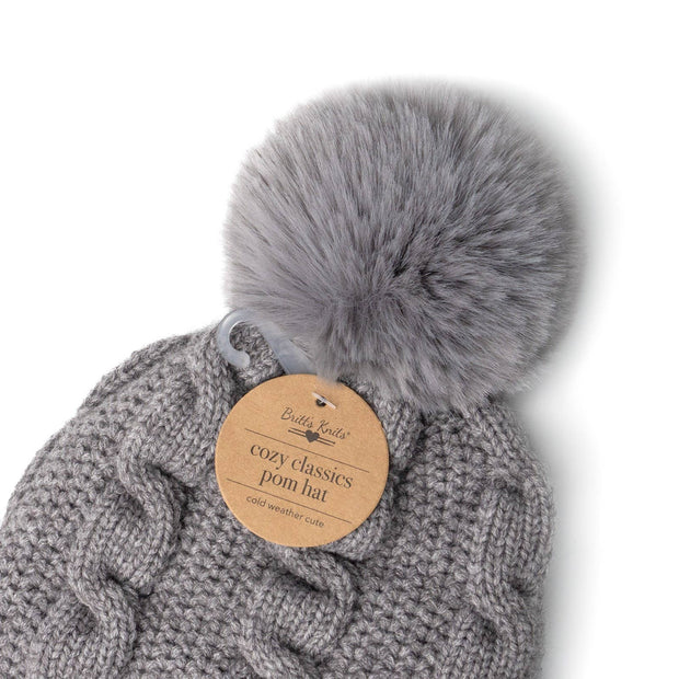 Britt's Knits Cozy Classics Pom Hats- Gray