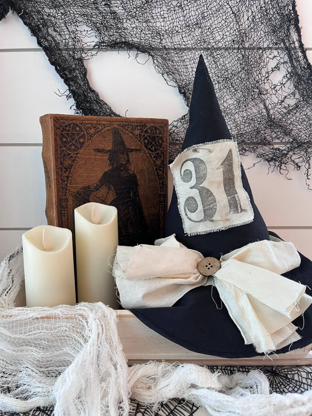 Primitive Witch Hat Natural, Handmade Halloween Home Decor