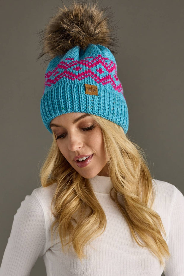 Panache Apparel Co. - Blue & Speckled Patterned Pom Hat