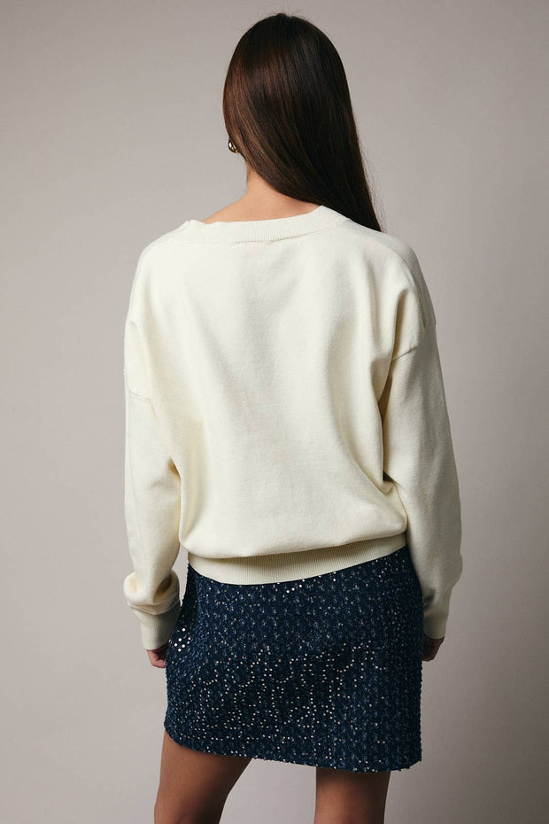 LONG SLEEVE BEAR SKATER GRAPHIC SWEATER