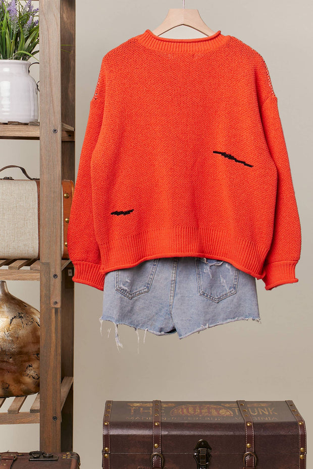 Halloween Spooky but Sweet Face Ghost Knit Sweater