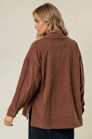 Olive Corduroy Front Button Down Oversized Jacket