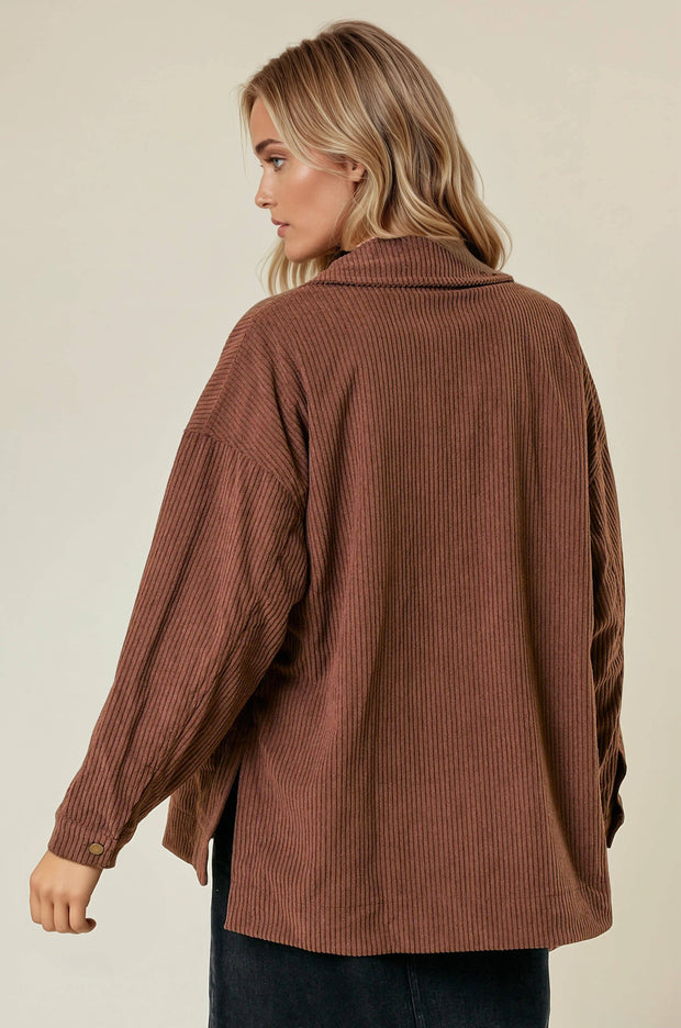 Olive Corduroy Front Button Down Oversized Jacket