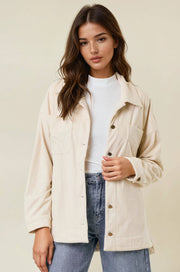 Olive Corduroy Front Button Down Oversized Jacket