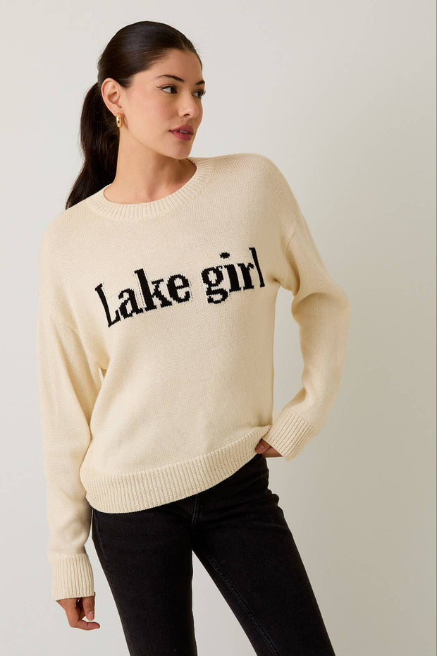 ROUND NECK LONG SLEEVE "LAKEGIRL" LT WEIGHT SWEATER