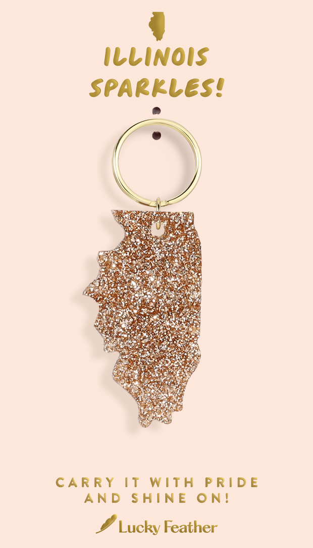 Lucky Feather - Glitter Keychain - State - ILLINOIS