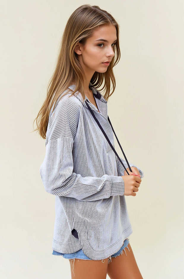 V-Neckline Long Sleeve Hooded Sweatshirt