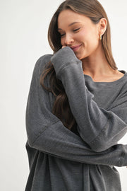 Waffle Ribbed Roundneck Pullover