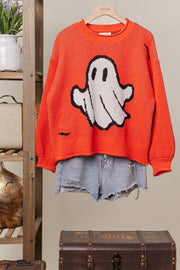 Halloween Spooky but Sweet Face Ghost Knit Sweater