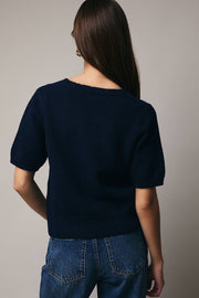 Holiday Martini Cocktail GRAPHIC SWEATER TOP- dark navy