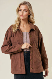 Olive Corduroy Front Button Down Oversized Jacket