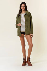 Olive Corduroy Front Button Down Oversized Jacket