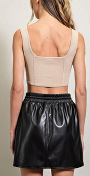 Faux Leather Pull On Skirt