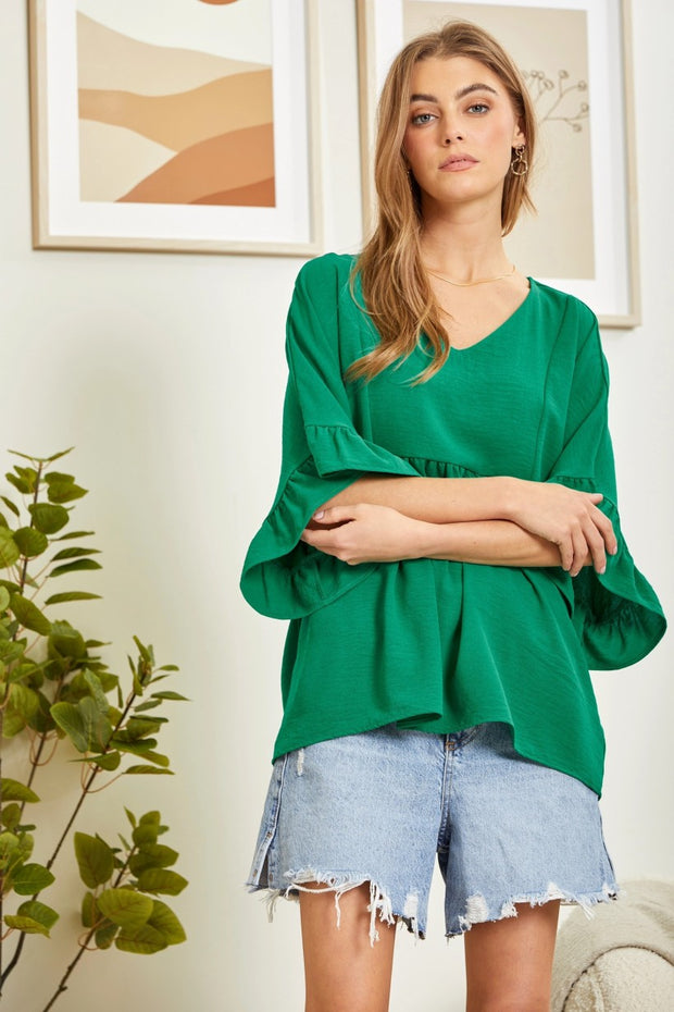 Kelly Green Ruffle Sleeve Top