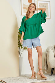 Kelly Green Ruffle Sleeve Top